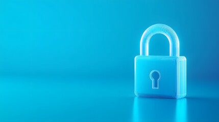 Fototapeta premium Blue padlock symbolizing security and data protection on a gradient blue background. Digital safety and encryption concept. High resolution.