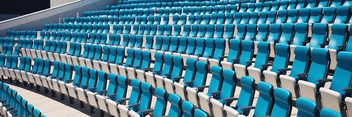 Fototapeta premium Empty blue stadium seats at a sports arena. football fans and other outdoor sports