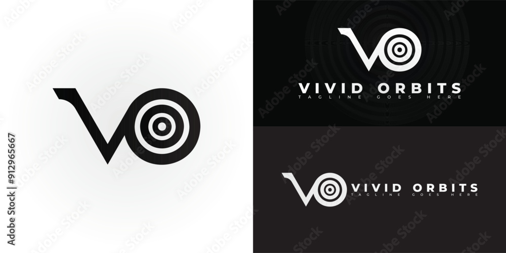 Poster abstract initial letter vo or ov in black color isolated on multiple background colors. the logo is 