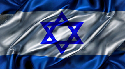 The Israeli flag, a blue and white banner with the Star of David in the center, a very old flag, the Israeli flag.