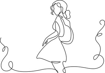 Girl student standing with backpack on her back. Back to school concept.