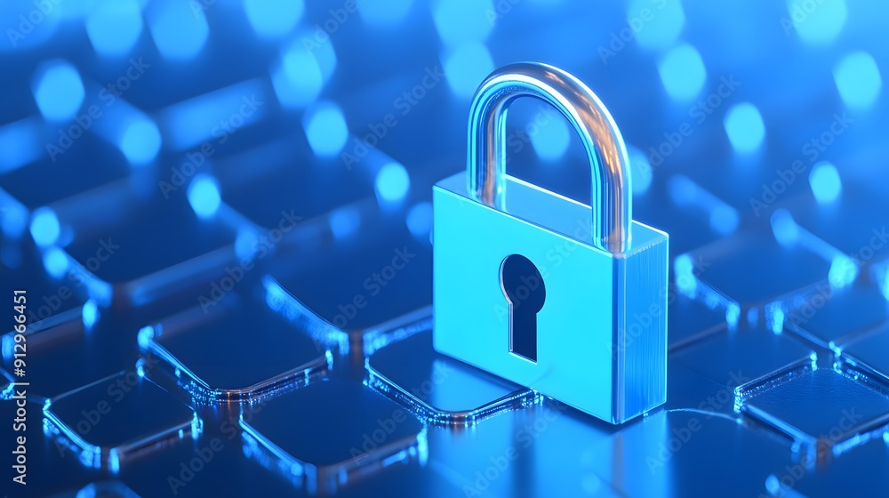 Aufkleber close-up of a blue padlock on a computer keyboard, symbolizing internet security, data protection, a
