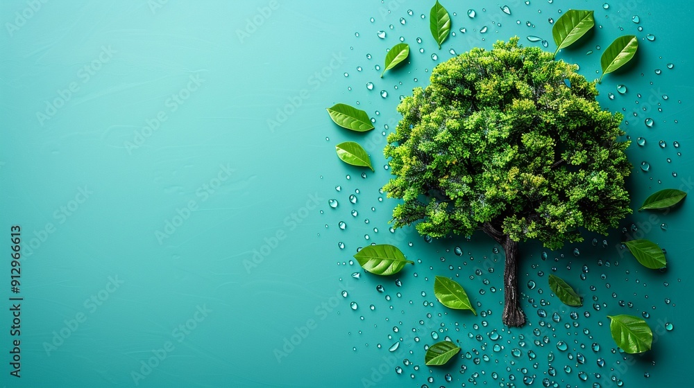 Poster tree with green technology and recycling symbols minimalistic flat white background style space for 