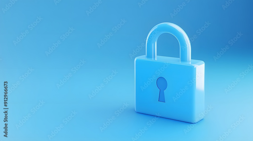 Poster close-up of a blue padlock on a matching blue background, representing security and protection. idea