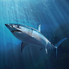 Fototapeta premium Dangerous shark swimming in sea water
