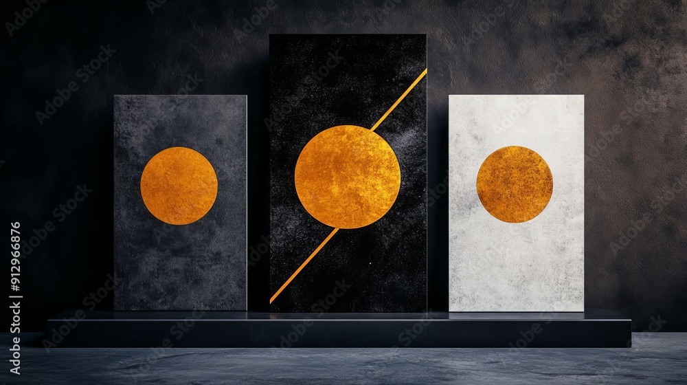 Poster harmonious geometric triptych a captivating set of three panels for balanced visual appeal in modern