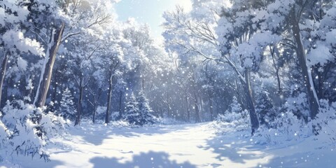 Frosty Enchantment: An Animated Snow-Covered Forest Canvas, Capturing the Winter's Silent Embrace of Nature.
