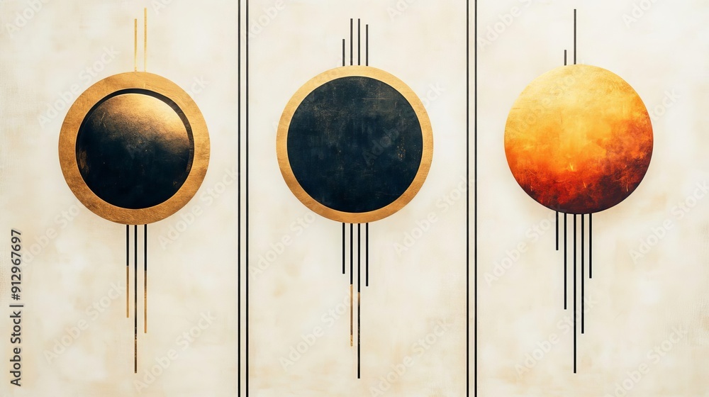 Aufkleber harmonious geometric triptych a unified set of three panels showcasing intricate patterns and shapes