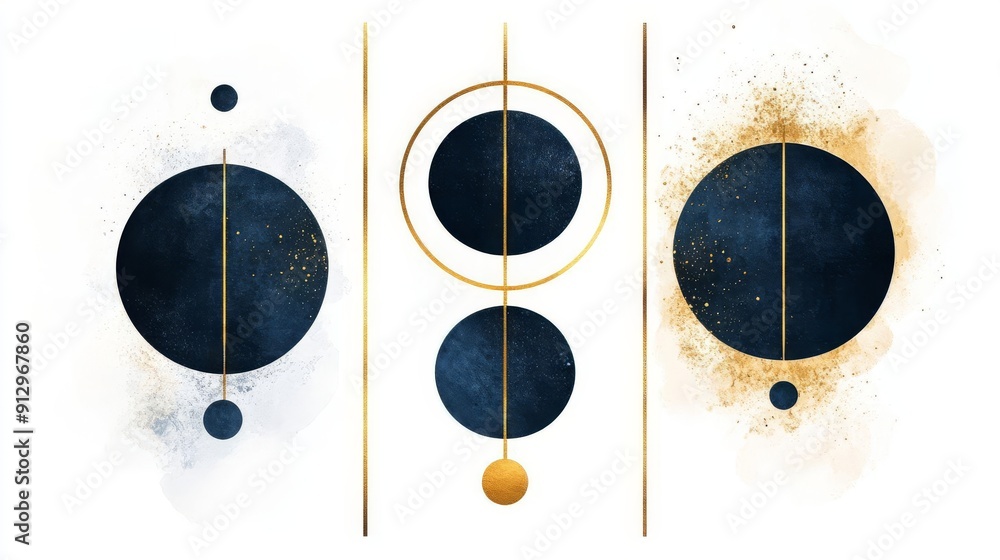 Poster harmonious geometry a captivating triptych uniting structure balance and color in a contemporary des
