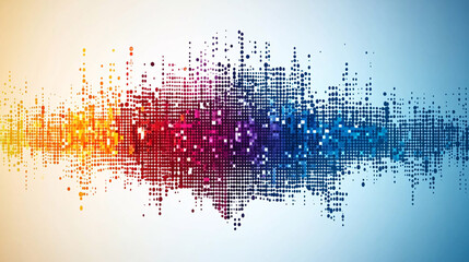 Colorful soundwave graphic with vibrant dots on a gradient background.