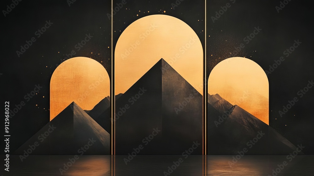 Aufkleber harmonious geometry a captivating triptych of abstract art pieces blending shapes colors and pattern