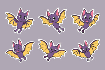 Fototapeta premium Set of cute funny bat characters. Bat collection. Kids stickers. Illustration for scrapbooking
