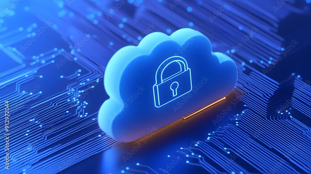 Aufkleber cloud data security technology concept with a secure cloud icon over a digital circuit background re