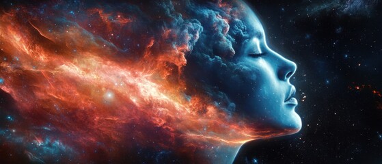 Creative juxtaposition of human expressions and celestial phenomena capturing the mystery of existence