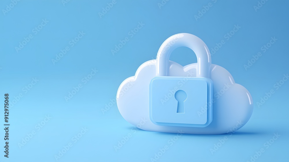 Poster cloud security concept with padlock on cloud icon, representing data privacy and protection in cyber