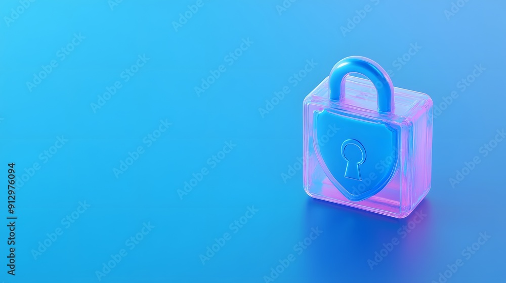 Poster colorful padlock on blue background symbolizing security and protection in a vibrant minimalist desi