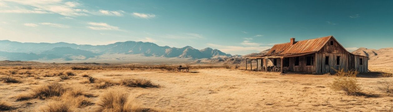 Wild West outpost for bounty hunters in desert 