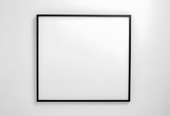 A blank white framed canvas on a white shelf with a small vase