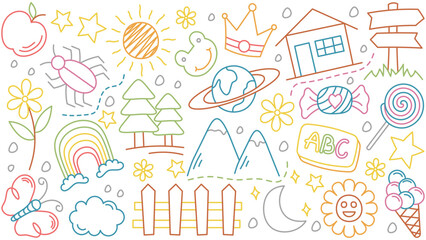 Cute kid scribble mega set in flat graphic design