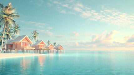Fototapeta premium 3D of A tropical resort with overwater bungalows and a pristine lagoon.