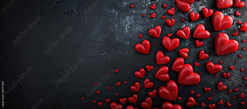 Poster abstract red hearts border a black background for a happy valentine's day banner template with copy 