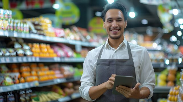 The supermarket worker with tablet