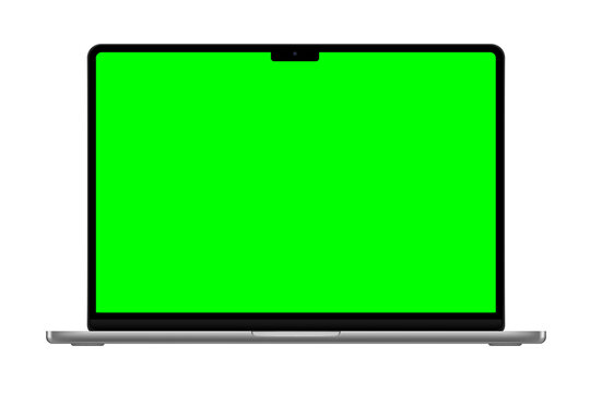 Laptop on transparent background with green chroma key screen. Vector illustration.	