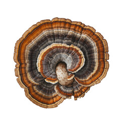 False and True Turkey Tail Mushroom on a White Transparent Background PNG