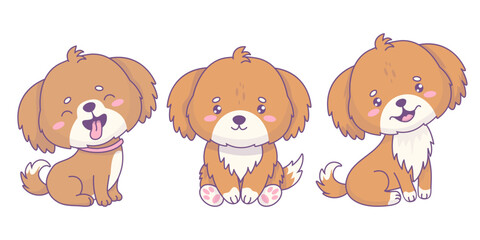 Funny happy dogs set. Cute cartoon kawaii animal pet mongrel. Vector illustration. Kids collection