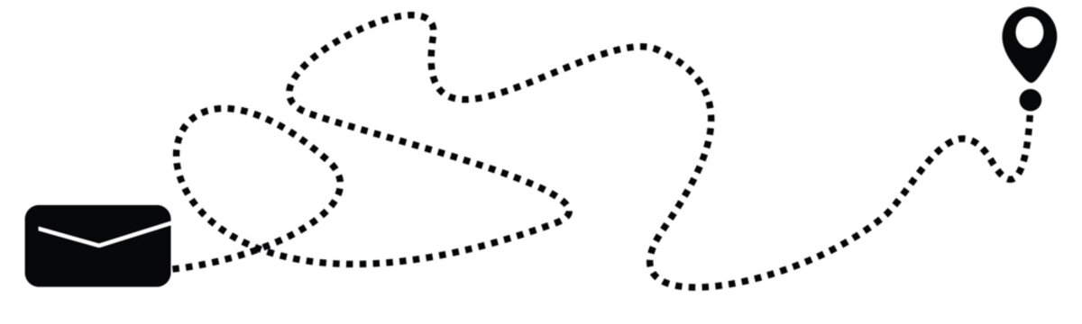 Notification send letter with dushed line icon illustration.