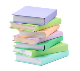Stack of colorful books isolated on white
