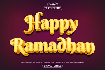 Gold happy ramadhan 3d text style, editable text effect