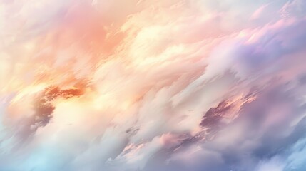 Obraz premium Dreamy Cloudscape Abstract Pink and Orange Hues, Digital Art, Clouds, Sky, Pastel, ,