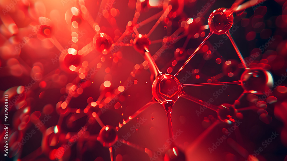 Poster vibrant red abstract structure dynamic molecular patterns for science and medical backgrounds design