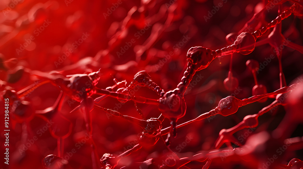 Poster vibrant red abstract structure dynamic molecular patterns for science and medical backgrounds design