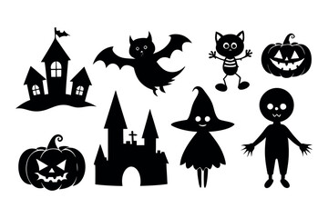 Set of silhouettes of cute Halloween 