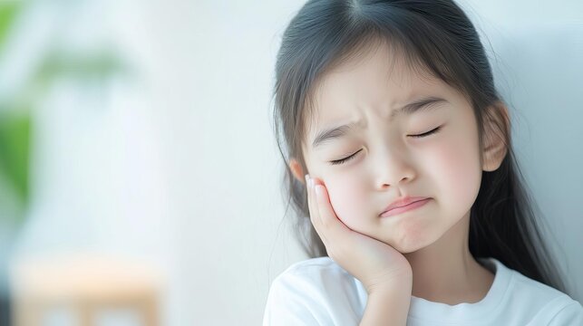 Child in pain holding cheek with swollen face, child pain oral, concept