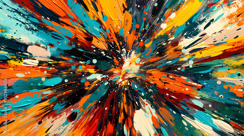 Poster a firework exploding into a myriad of bright colors. bursts of innovative inspiration. illuminating 
