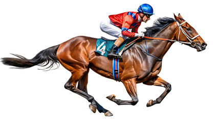 horse racer isolated on transparent background ,horse racing WHITE BACKGROUND. AI GENERATED
