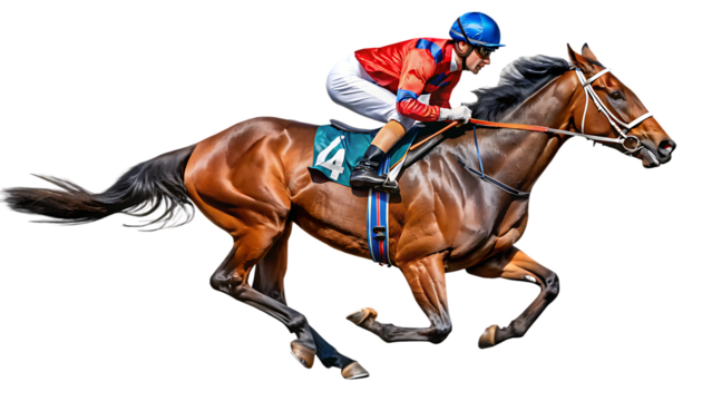 horse racer isolated on transparent background ,horse racing  WHITE BACKGROUND. AI GENERATED