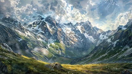 landscape of mountains in early autumn