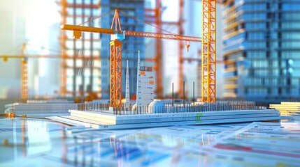 Generate a photo realistic image of a construction project team conducting a review of budget tracking, with detailed financial charts and tracking reports; ensure the image is of high resolution