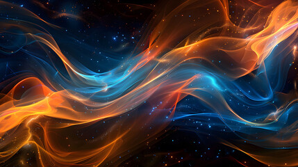 Wavy cosmic colorful orange and blue glowing shimmering neutral medical science background image mesmerizing art piece with a mysterious light-in-darkness design