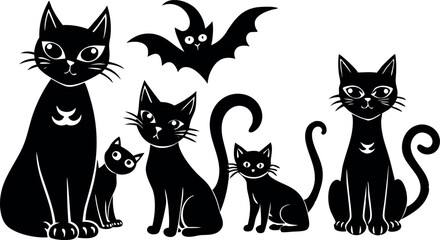 Set of silhouettes of Halloween cat