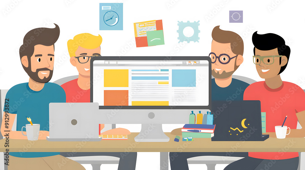 Poster web development team vector illustration design