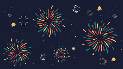 Illustration vectorielle feu d'artifice. Bannière illustrée festive avec des étoiles et des ornements. Icones et illustrations.	
