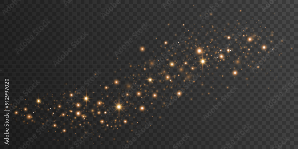 Poster abstract magical golden lights isolated on a dark transparent background. light effect of dynamic gl