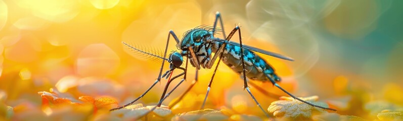 Fototapeta premium Mosquito that is sitting on some rocks, Banner, Copy space