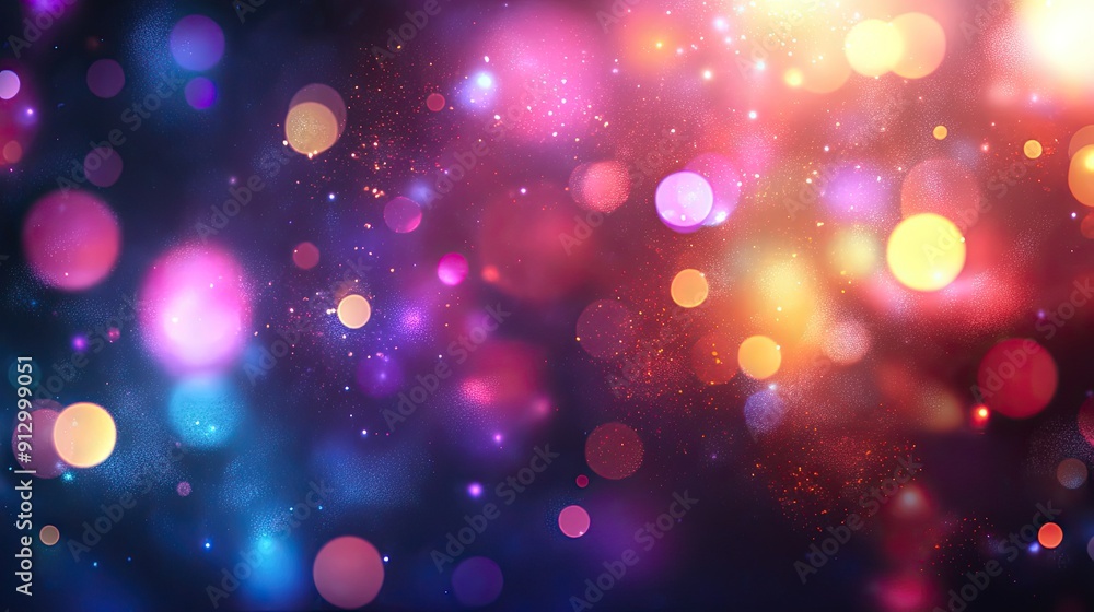 Poster abstract background featuring colorful bokeh lights and blurred shapes, creating a dreamy and ethere