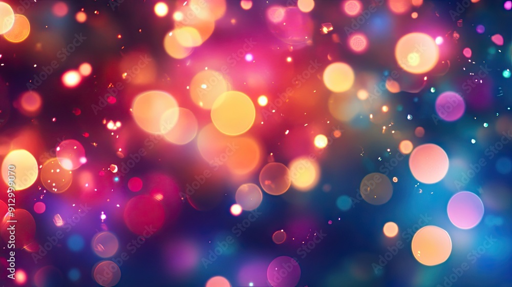 Poster abstract background featuring colorful bokeh lights and blurred shapes, creating a dreamy and ethere